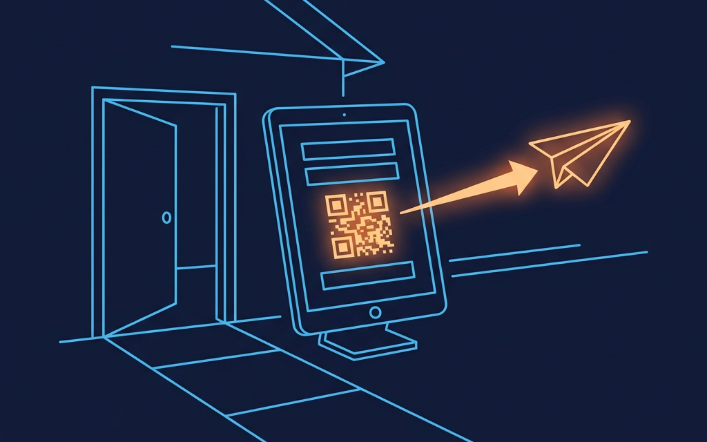 Digital open house sign-in tablet with QR code and instant follow-up message